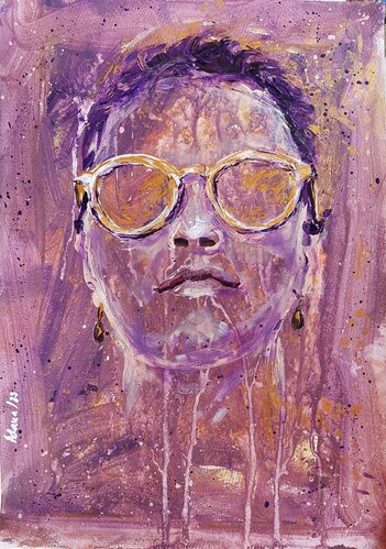 semi abstract self portrait acrylics 30x40 cm, reminding of a summer holiday